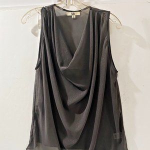 Ya Los Angeles Womens Sleeveless Top Gray Sparkle Sheer Silk Cowl Drape Hi Lo L